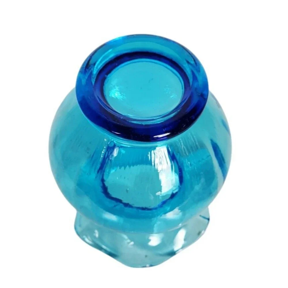 Vintage MCM Aqua Turquoise Blue Ribbed Glass Ruffled Rim Flower Vase 7.5